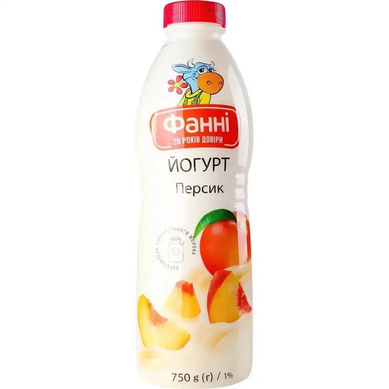 Йогурт Фанні питний персик 1% бут.750г